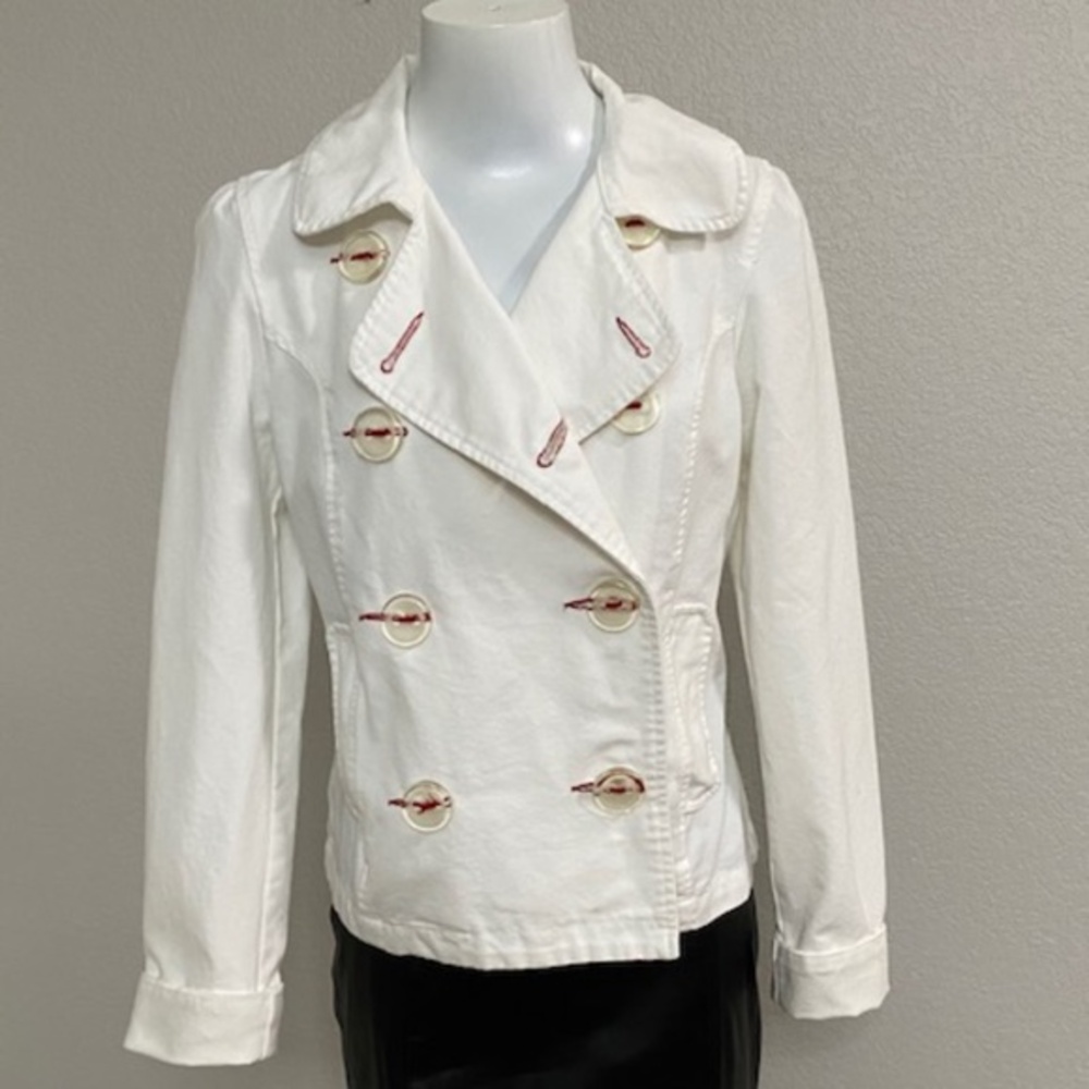💋Periscope White Cotton Double Breasted Jacket